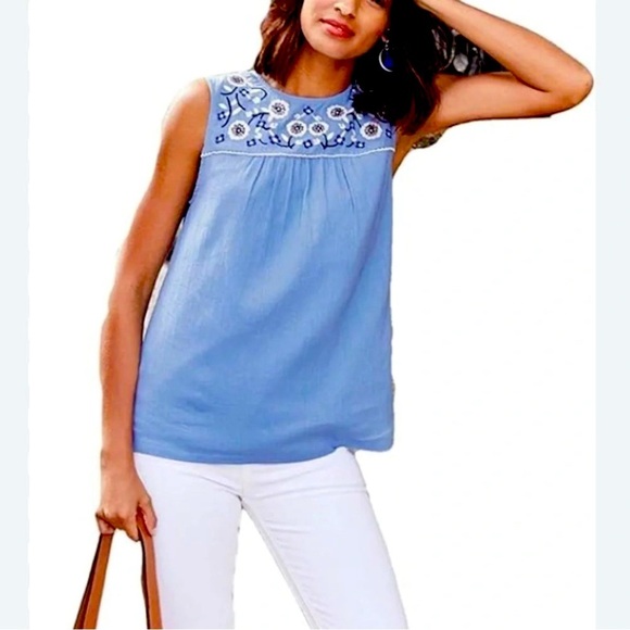 Boden Tops - Boden Portia Blue Floral Embroidered Tank Top